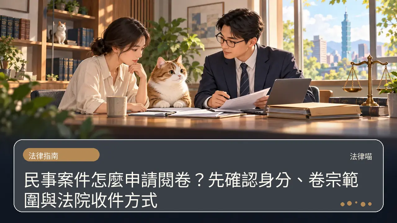 民事案件怎麼申請閱卷?先確認身分、卷宗範圍與法院收件方式主題插畫
