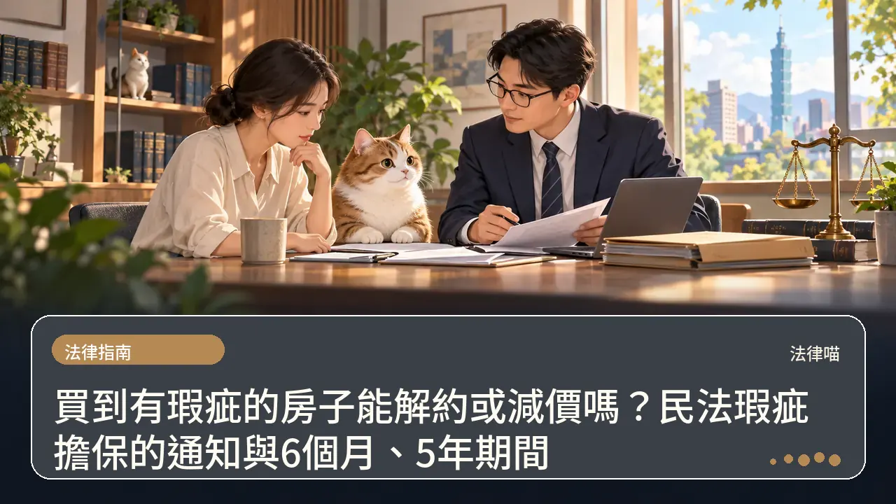買到有瑕疵的房子能解約或減價嗎?民法瑕疵擔保的通知與6個月、5年期間主題插畫