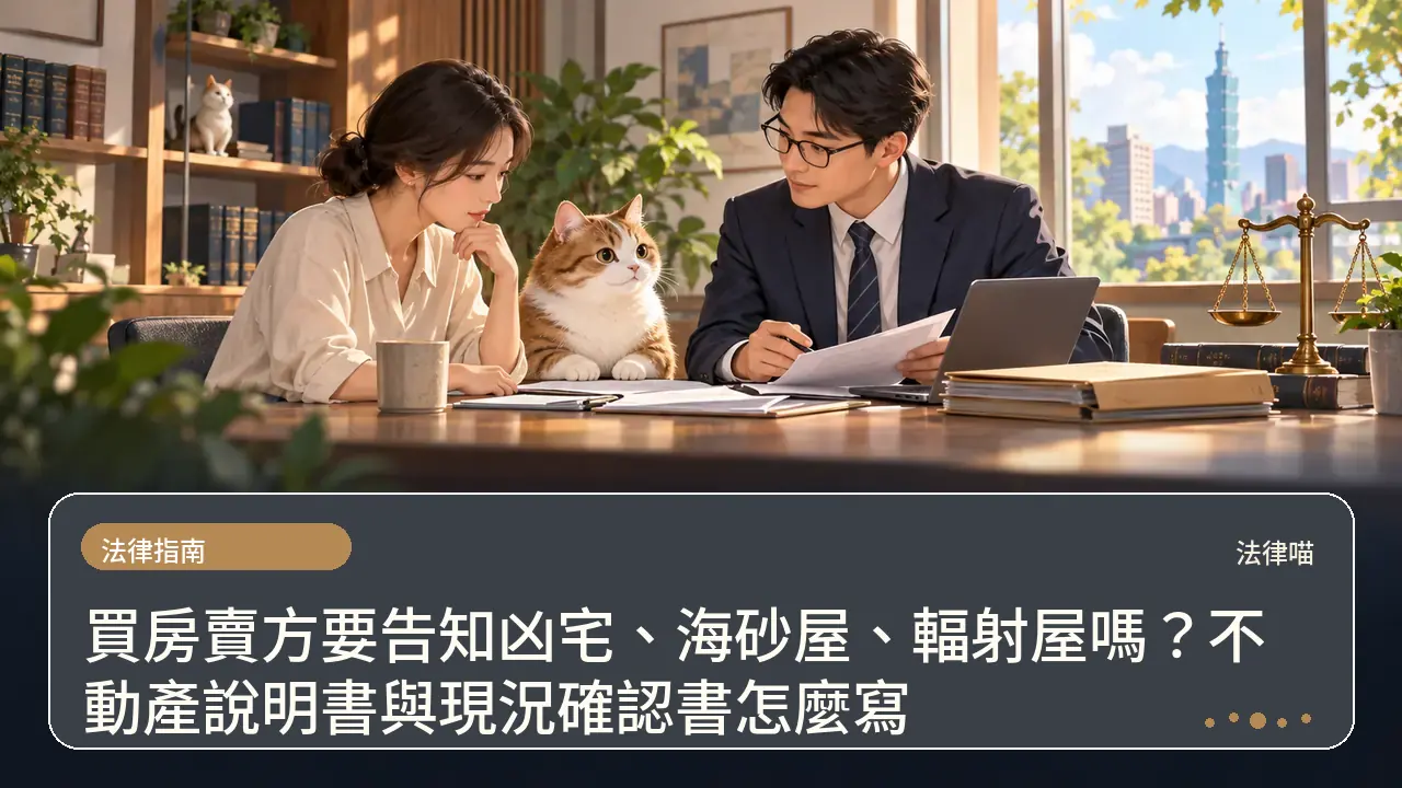 買房賣方要告知凶宅、海砂屋、輻射屋嗎？不動產說明書與現況確認書怎麼寫主題插畫
