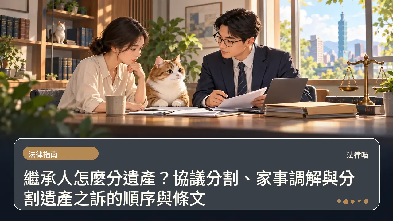 繼承人怎麼分遺產？協議分割、家事調解與分割遺產之訴的順序與條文主題插畫