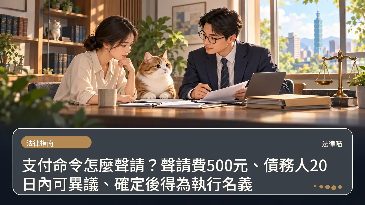 支付命令怎麼聲請?聲請費500元、債務人20日內可異議、確定後得為執行名義主題插畫