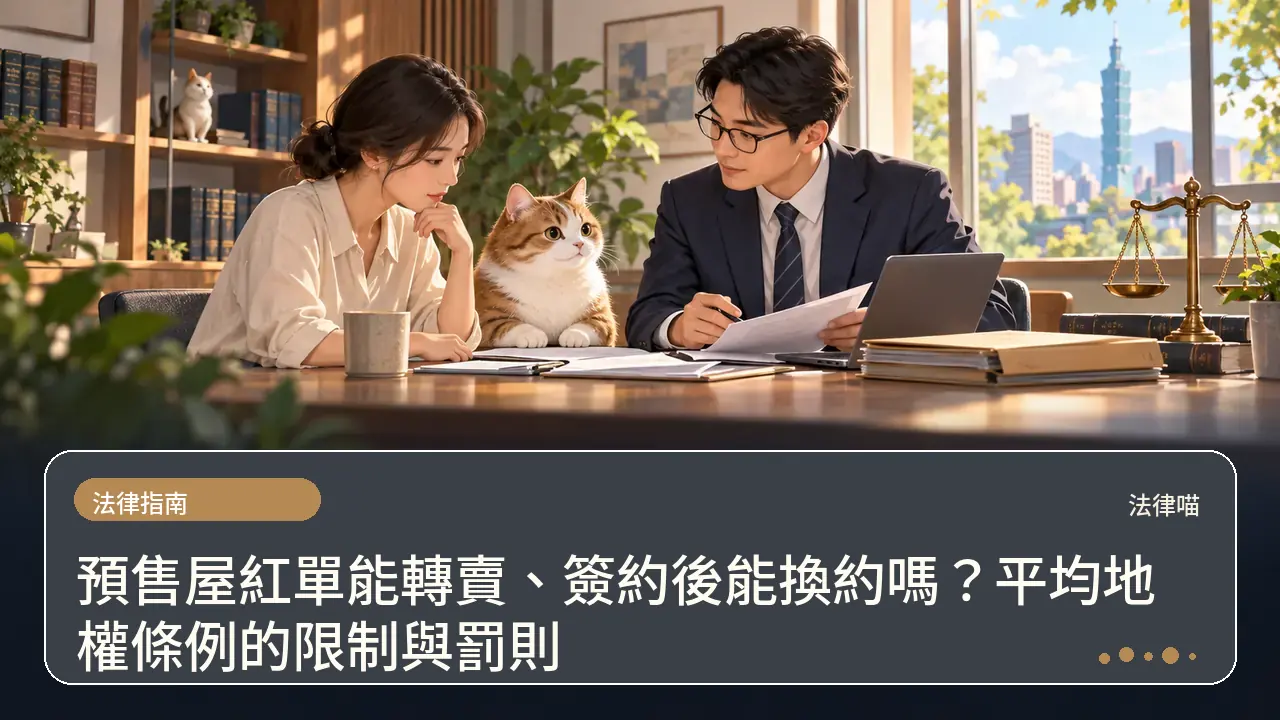 預售屋紅單能轉賣、簽約後能換約嗎？平均地權條例的限制與罰則主題插畫