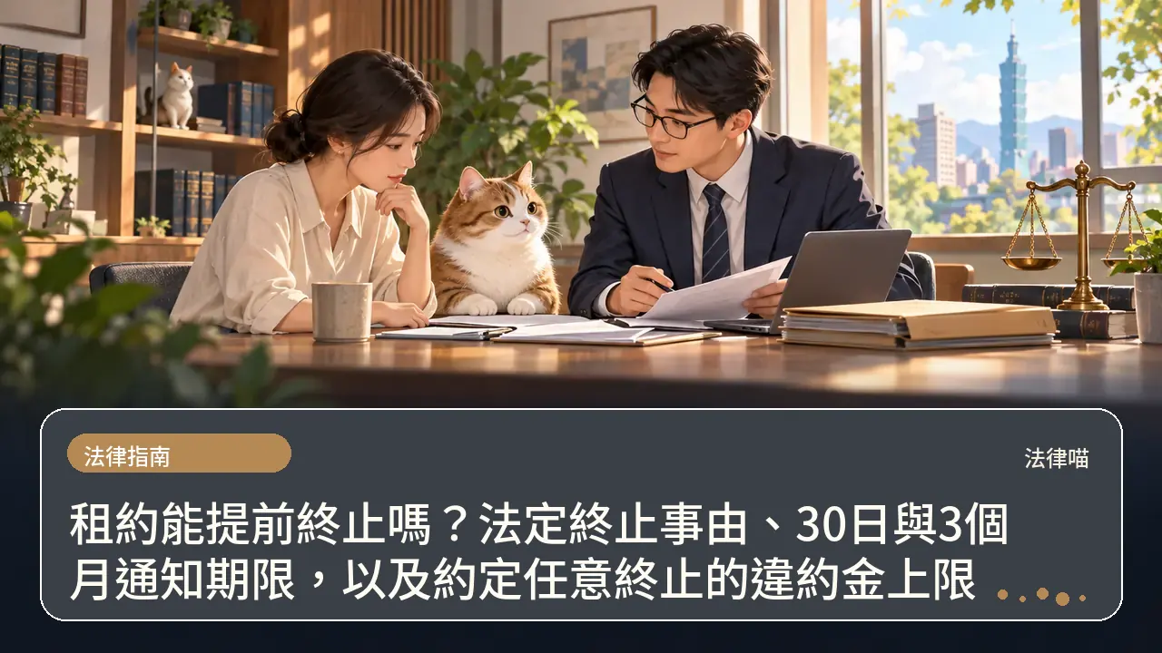 租約能提前終止嗎?法定終止事由、30日與3個月通知期限,以及約定任意終止的違約金上限主題插畫