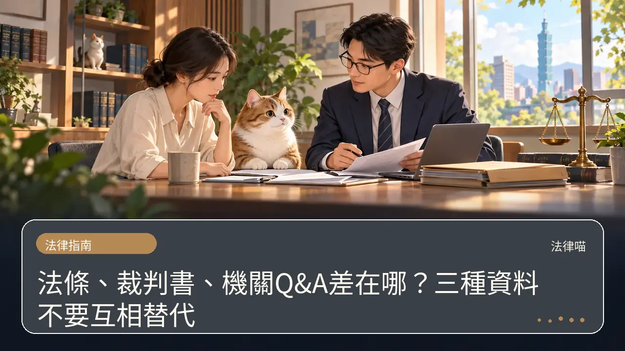 法條、裁判書、機關Q&A差在哪?三種資料不要互相替代主題插畫